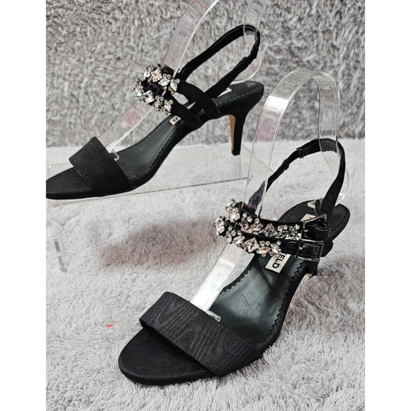 NEW‎ Karl Lagerfeld Paris Black Delilah Rhinestone Dress Heels Sandals Sz 6 M - Picture 1 of 7